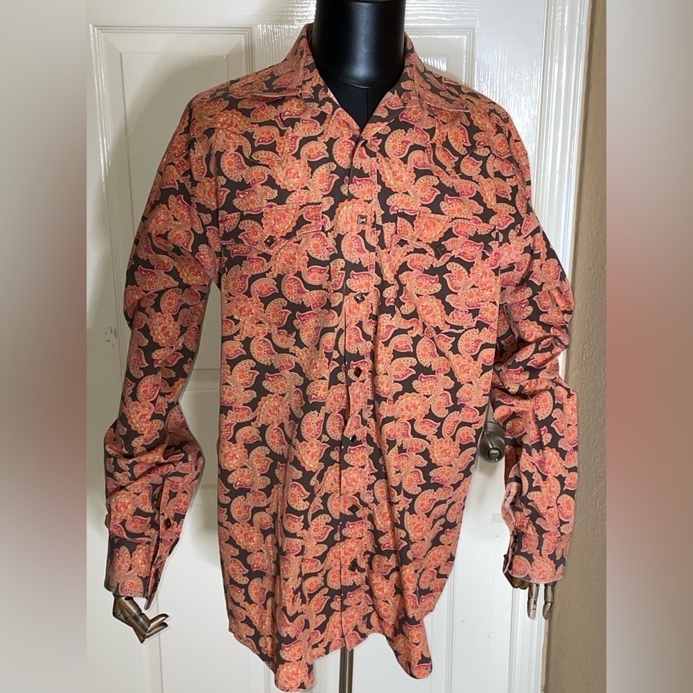 Ariat Shirt Men Multicolor Paisley Western Button Down Long Sleeve Rodeo Sz LT - Picture 1 of 11